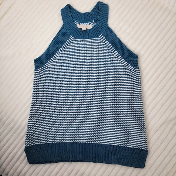 Ann Taylor Loft Teal White Knit Sweater Tank Women’s Small P Dark Academia - Picture 6 of 8